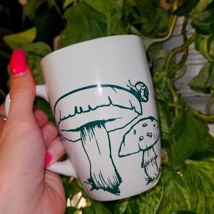 Hand-Made Mushroom Forest Coffee Mug- White/forest green ceramic mug